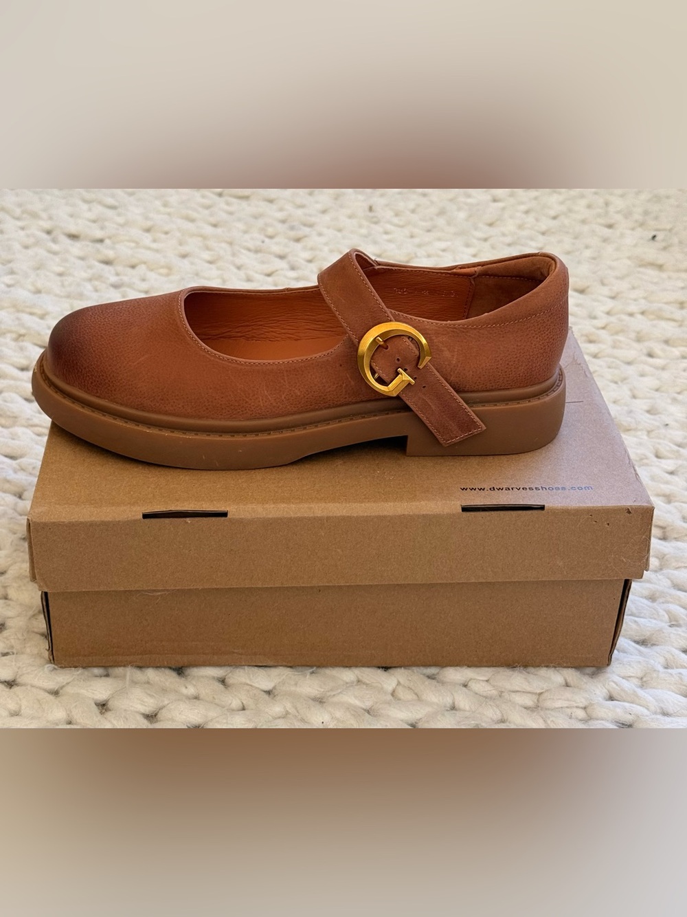Women’s Brown Mary Jane Loafers with Gold Buckle